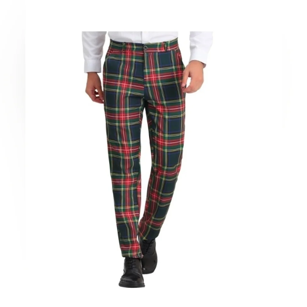 Lars Amadeus Men's Plaid Business Pants Regular Fit Formal Prom Checked Trousers